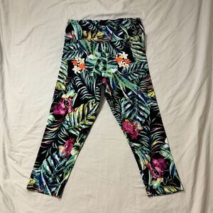 Tropical Leggings Women L 11-13 Floral Print Cropped Active Wear Resort Vacation